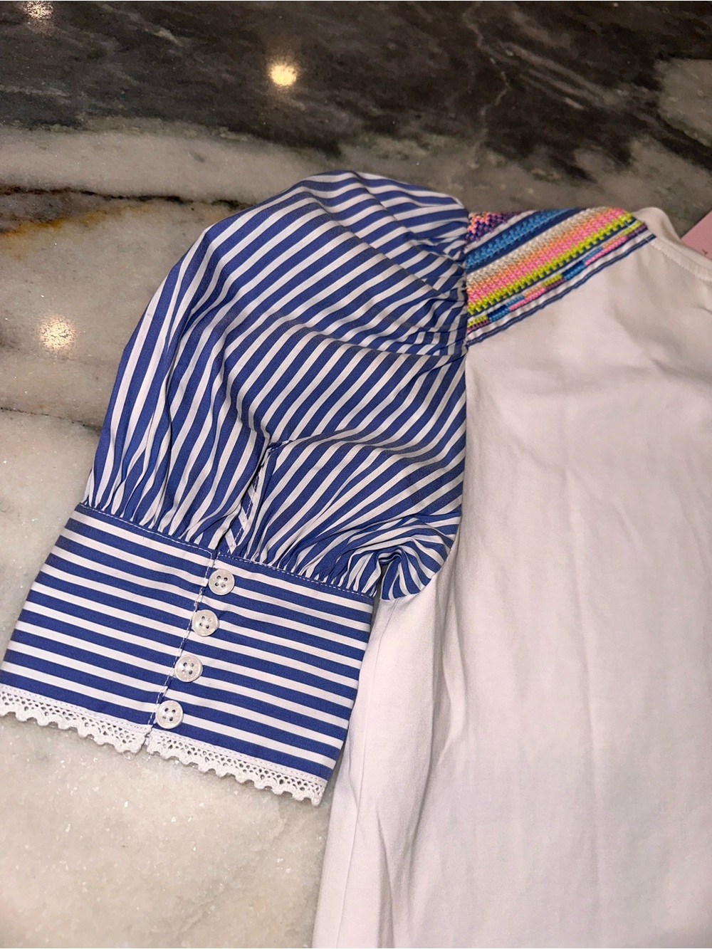 NWT Tanya Taylor Size XS Maddie Top Women’s White Embroidered Striped Sleeves - Picture 14 of 15